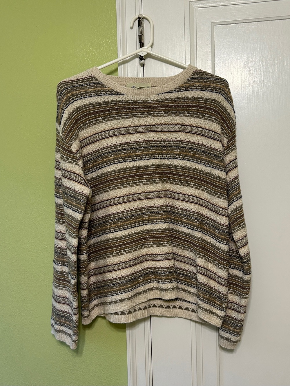 Eddie Bauer Cream and Olive Striped Women’s Sweater